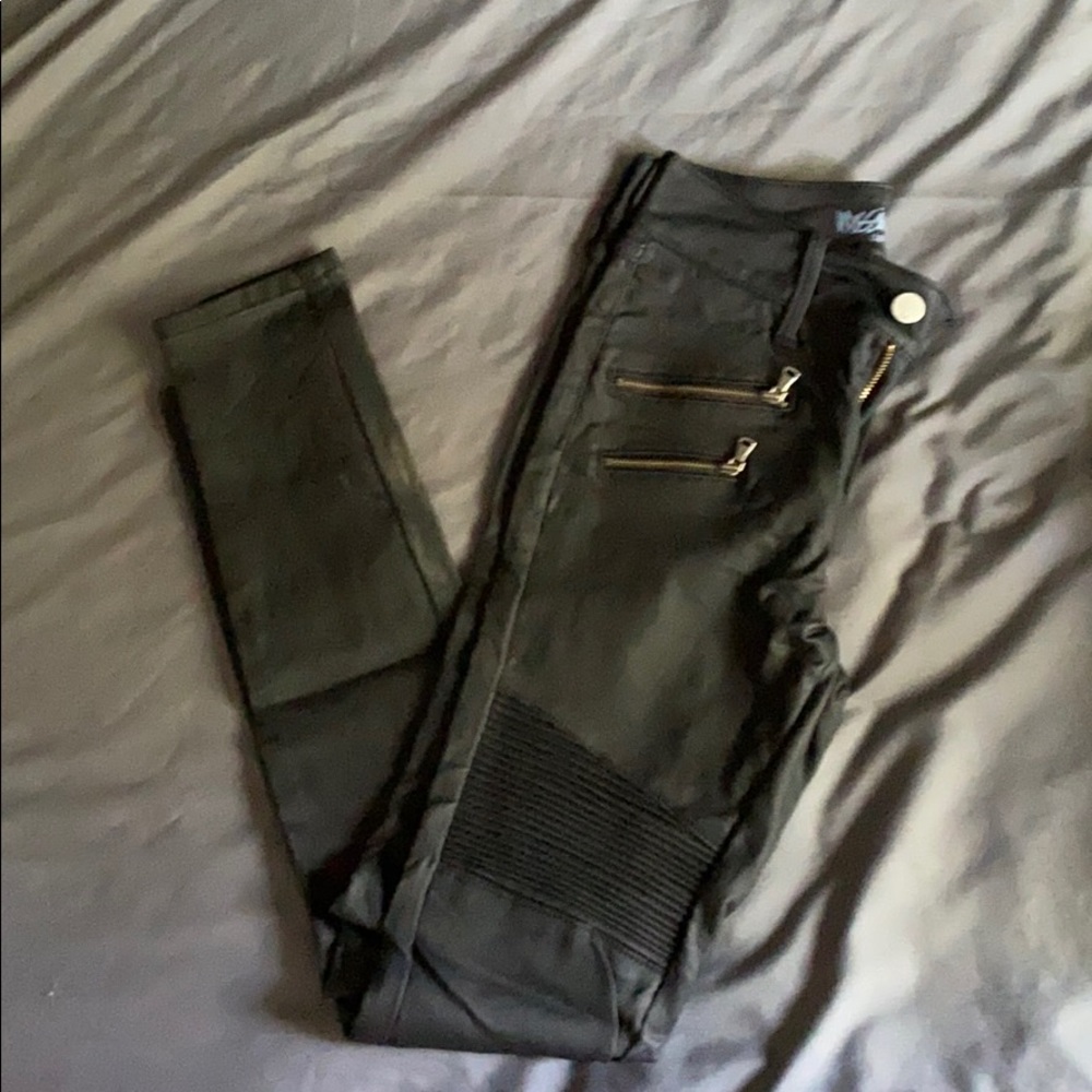 High rise pleather moto skinny jeggings